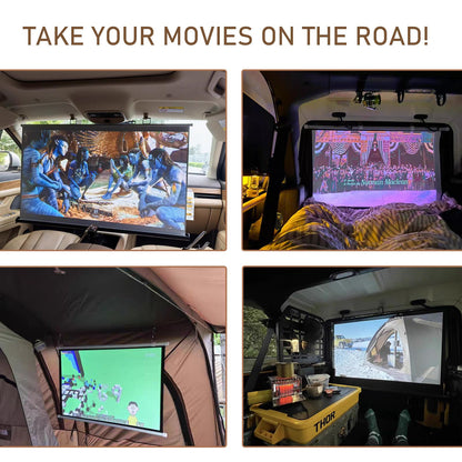 Portable Projector Screen for Car, 40 inch 16:9, Pull Down and Auto Rolling, Foldable and Small, Retractable Projection Screen Mini, 4K HD Screen for Car, SUV, RV and More (One-Click Auto Rolling)
