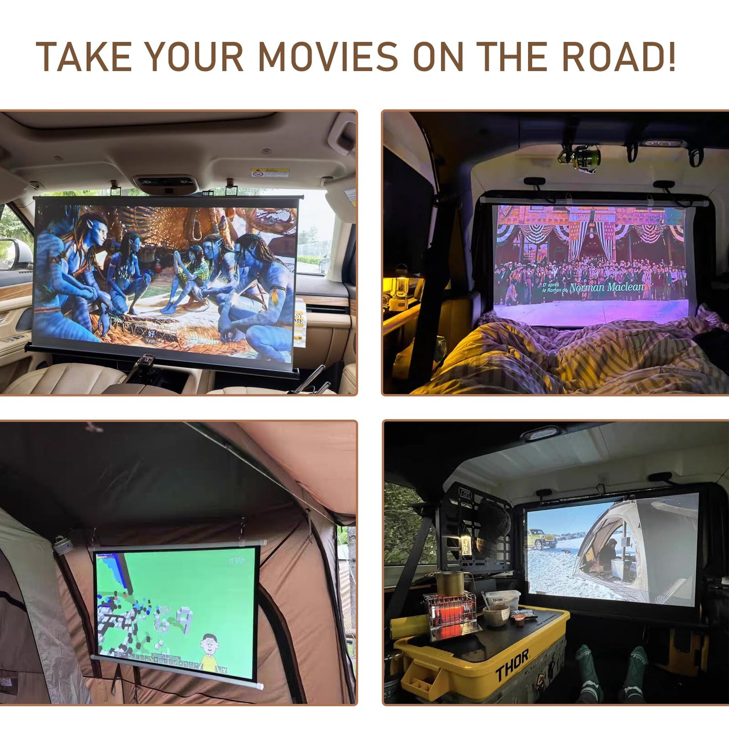 Projector Screen Small for Car, 40 inch 16:9, 4K HD, Portable Projection Screen Retractable, Manual Pull Down and Roll Up Mini Screen, Fitting Car, SUV, RV and More (Manual Rolling)