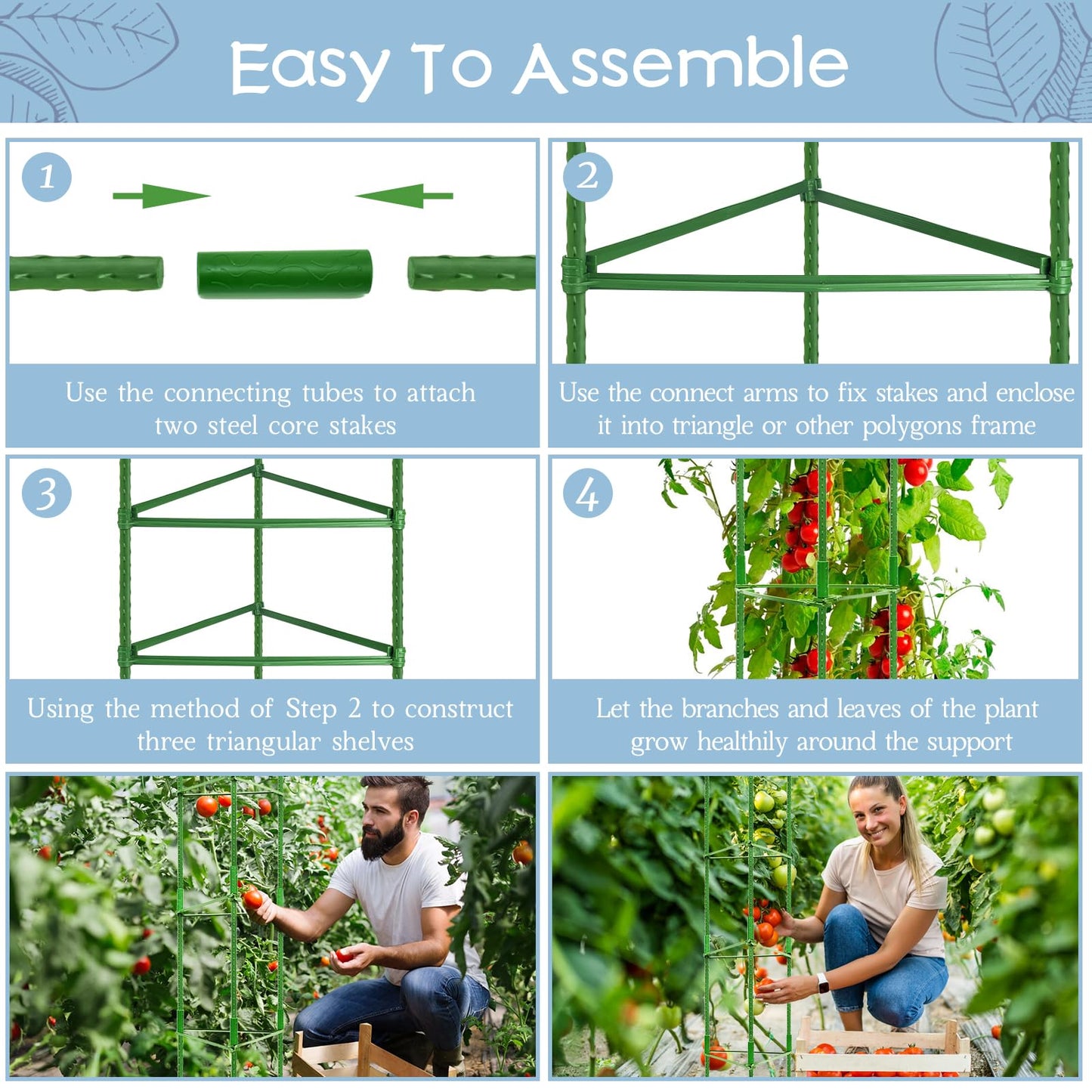 Legigo 6-Pack Tomato Cage for Garden Plant Support- Up to 63inch Garden Stakes Tomato Cage, Tomato Trellis for Potted Plants, Tomato Cages Plant Stakes for Climbing Vegetables Plants Flowers
