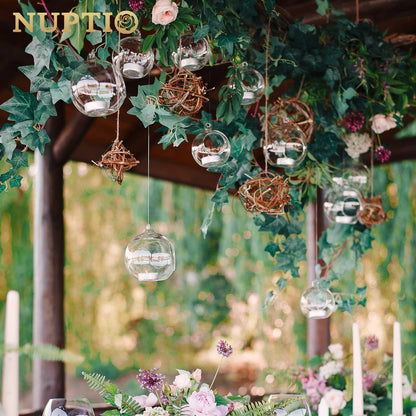 12 Pcs 3.15"/ 8cm Hanging Glass Tealight Holder Globe Plant Terrariums Glass Orbs Air Plants Tea Light Candle Holders Home Decor Indoor Outdoor Garden DIY Gifts (9 Pcs + 3 Pcs)