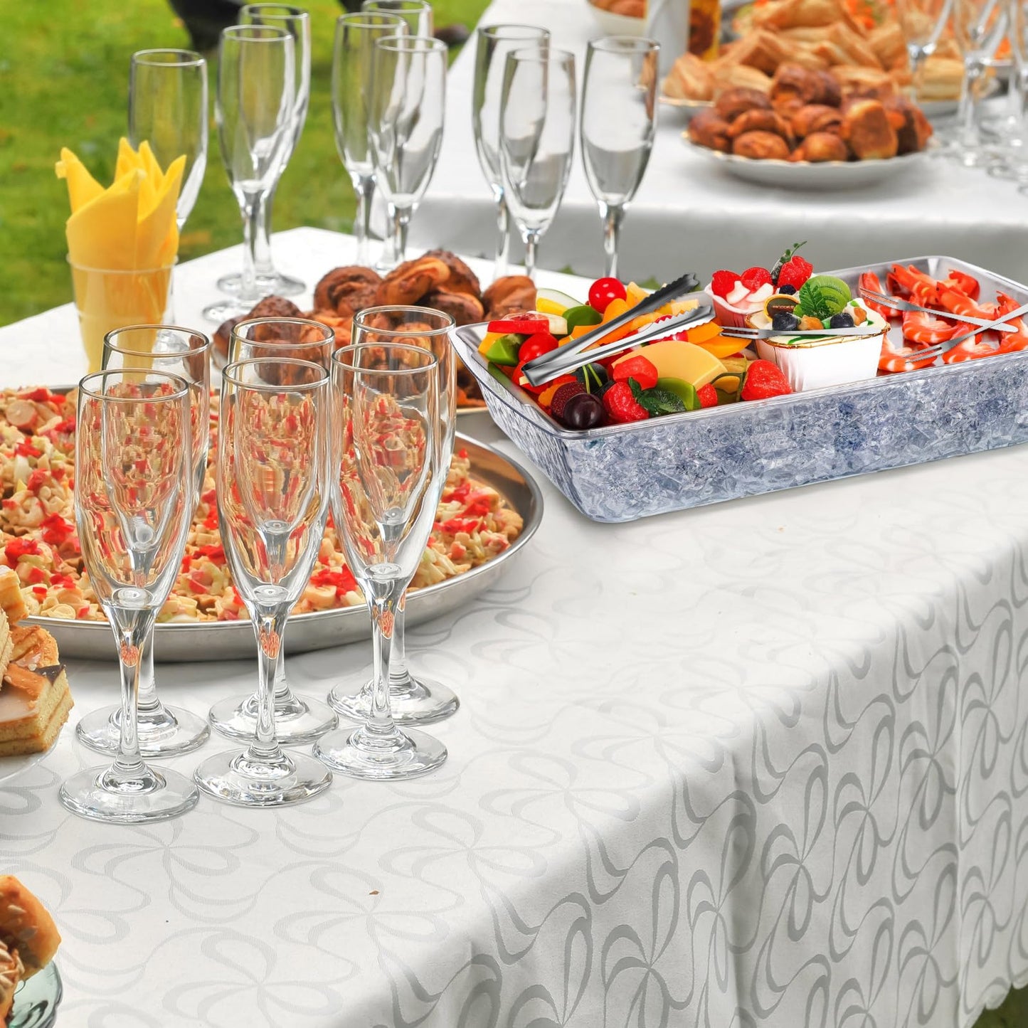 Baderke 1 Set 16" x 9" Chilled Serving Tray for Parties with Compartments and Lid Charcuterie Serving Board Ice Rectangle Chilled Party Platter for Seafood Vegetable Fruit Shrimp Cocktail (Silver)