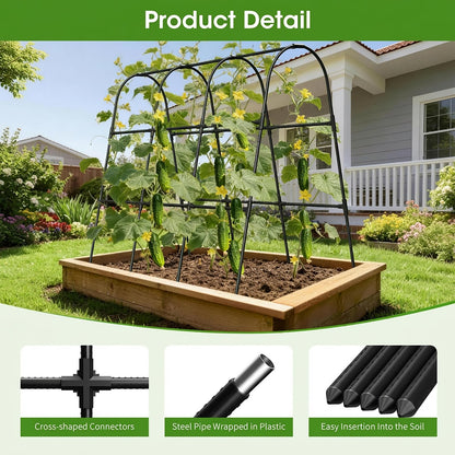 MQHUAYU Cucumber Trellis for Raised Bed,U-Shape Garden Trellis for Climbing Plants Outdoor, Metal Arch Vegetables Trellis, Plant Support for Vine (Black, 47.2" Lx21.6 WX47.2 H-Medium)