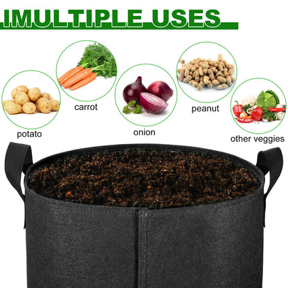 OPPOLIFE 4-Pack 10 Gallon Potato Grow Bags with Flap Window, Heavy Duty Aeration Fabric Pots with Handles for Garden and Planting(Black)