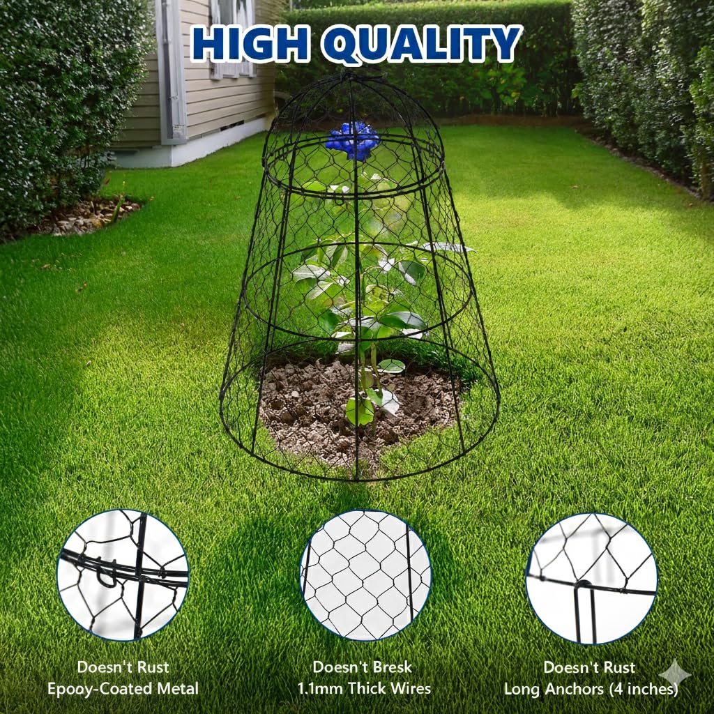 Tcomhk Garden Cloches for Plants - Set of 6 Chicken Wire Plant Cages and Plant Protectors from Animals, 17.7" H x 12.8" D, Outdoor Vegetable and Flower Cages, Sapbontchi Chicken Wire Cloche