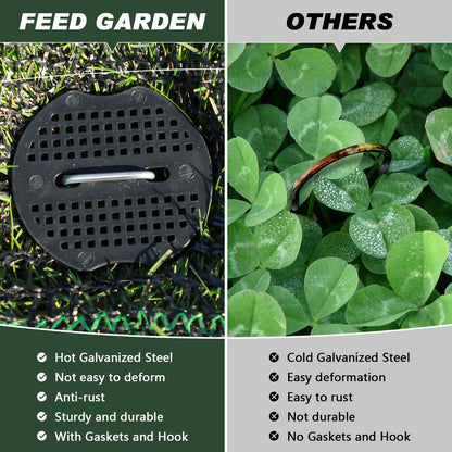 FEED GARDEN Landscape Staples 6 Inch 50 Pack Kit, Heavy Duty 11 Gauge Hot-Dip Galvanized Garden Stakes with 50 Gaskets & 1 Pick Hook for Weed Barrier, Landscape Fabric, Sod, Turf & Garden Edging