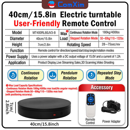15.8In Remote Motorized Electric Turntable Rotating Display Stand Rotating Platform Photography Turntable motorized lazy susan base giratoria para for Photography,3D Scanner,(Load Range:132~400lbs)
