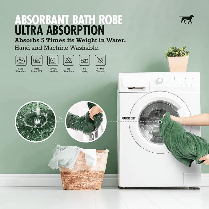 Tuff Pupper Fast Drying Dog Bath Robe | 800 GSM Plush Dog Towel Bathrobe/Dressing Gown | Super Absorbent Pet/Puppy Bathrobe | Adjustable Hood & Belly Strap | Super Soft | Fast Drying (M, Green)