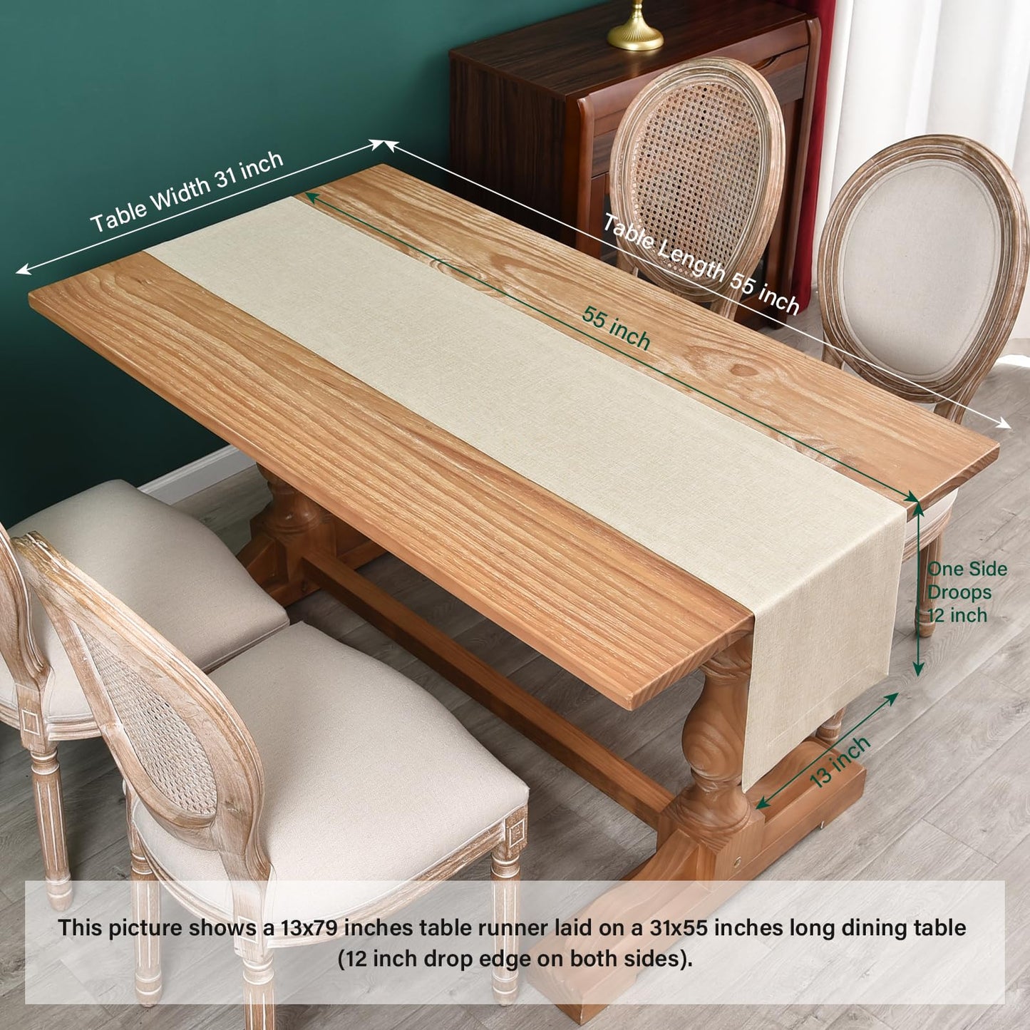 NEWISHER Farmhouse Rustic Table Runner Solid Beige Rectangular Table Runners Faux Linen Table Runner for Everyday Use Kitchen Dining Party Table 13x72 Inch