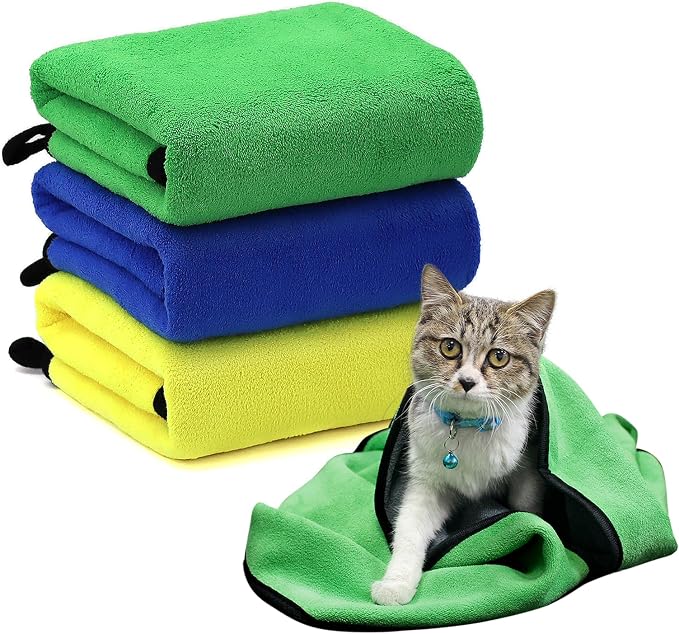 3 Pcs Dog Bath Towel Super Absorbent Puppy Drying Towel Microfiber Pet Grooming Towels for Medium Small Dogs Quick Dry Doggy Blanket, 40''x20''