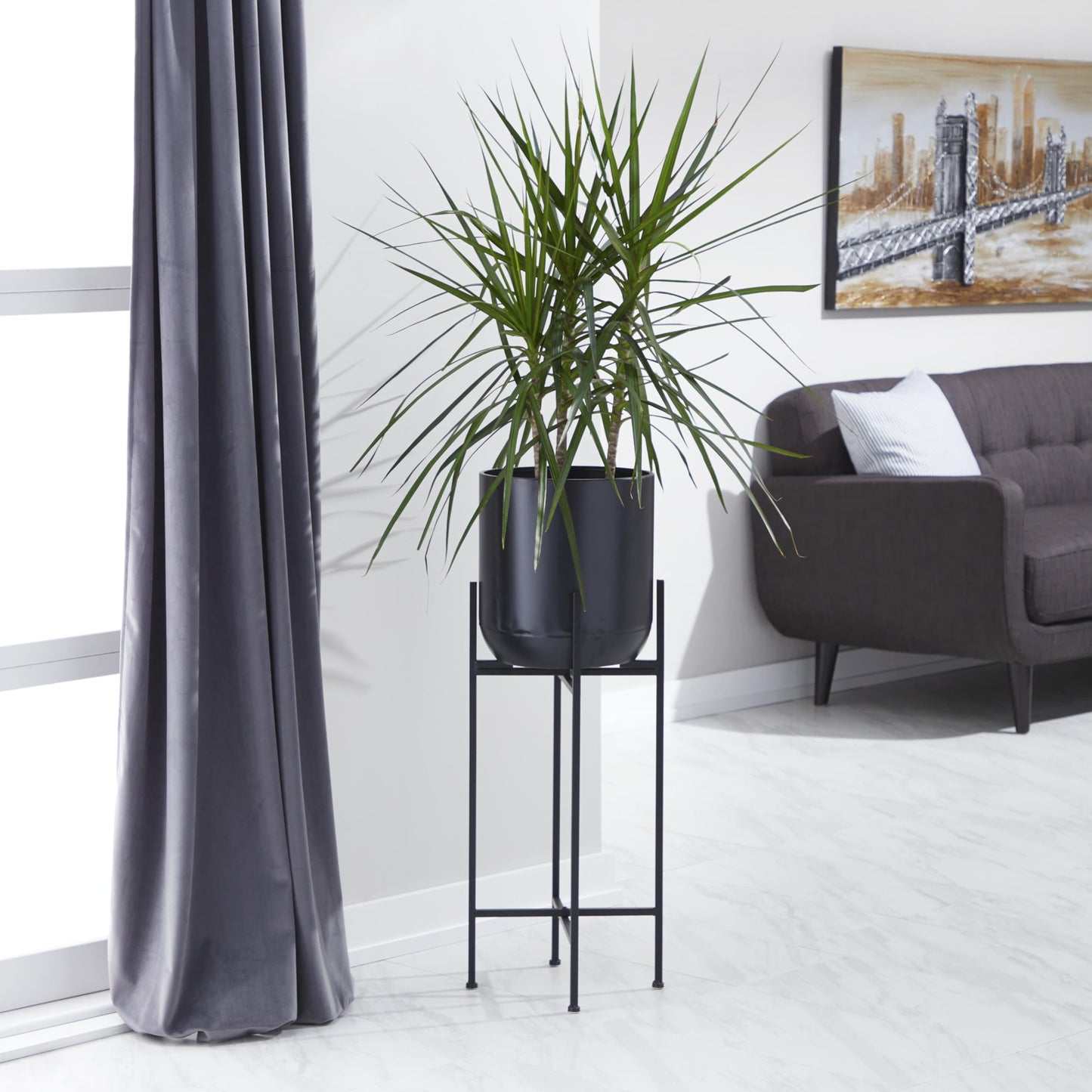 Deco 79 Metal Indoor Outdoor Planter Tall Large Planter Pot with Removable Stand, Planter 12" x 12" x 36", Black