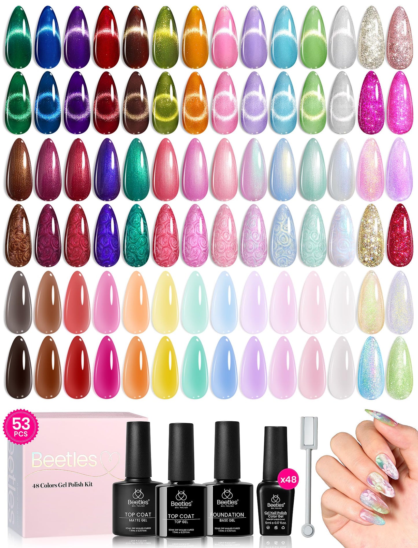 Beetles Fall Gel Nail Kit, Mystic Wonderland Gel Polish Set, 36 Colors Burgundy Brown Orange Red Polish Kit with Base Coat Glossy Matte & Glitter Top Coat Soak Off UV Led Nails Gifts for Women