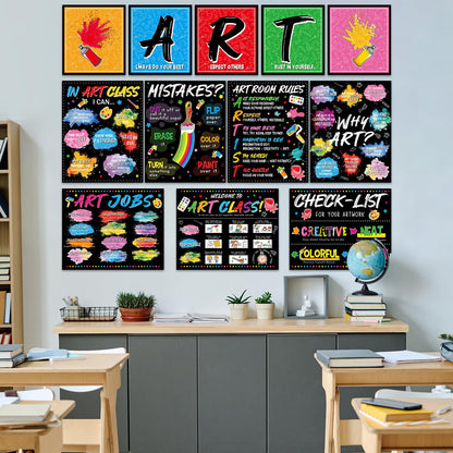 12 Pcs Creative Art Posters Inspirational Quotes Bulletin Board Art Teacher Wall Prints Artist Classroom Rules Educational Wall Decor for Back to School Learning Space Studio Library Teacher Supplies