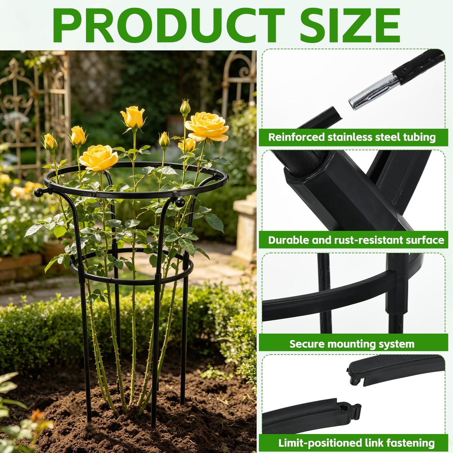 2 Pack Large Peony Cages and Supports, 26" H x 20" D Grow Through Plant Support Rings, Sturdy Garden Trellis, Plastic Rings with Stainless Steel Core Stakes for Peonies, Roses & Top-Heavy Blooms