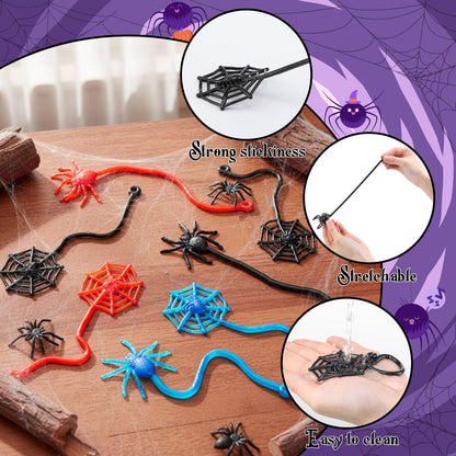 Vertintong 100 Pcs Sticky Spider Web Party Favors Bulk for Kids, 7.8 Inch Cobweb Hand Toys Halloween Birthday Spider Party Favors, End of The Year Gifts Classroom Prizes Goodie Bag Stuffers Pinata