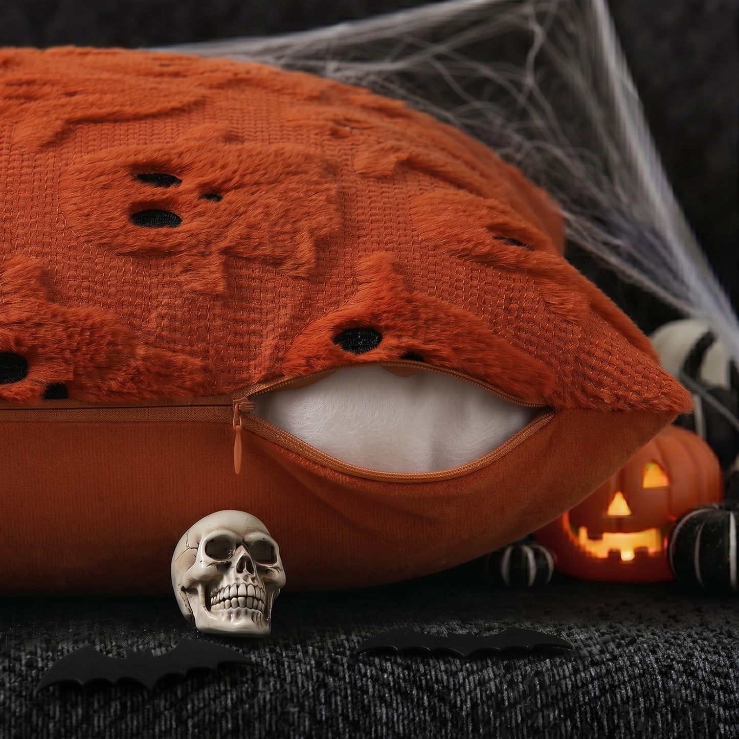 decorUhome Fall Halloween Ghost Pillow Covers 18x18 Inch Pack of 2 Soft Plush Faux Wool Textured Throw Pillow Covers Cute 3D Ghost Decorative Cushion Cases for Couch Sofa Bedroom Home Decor, Rust