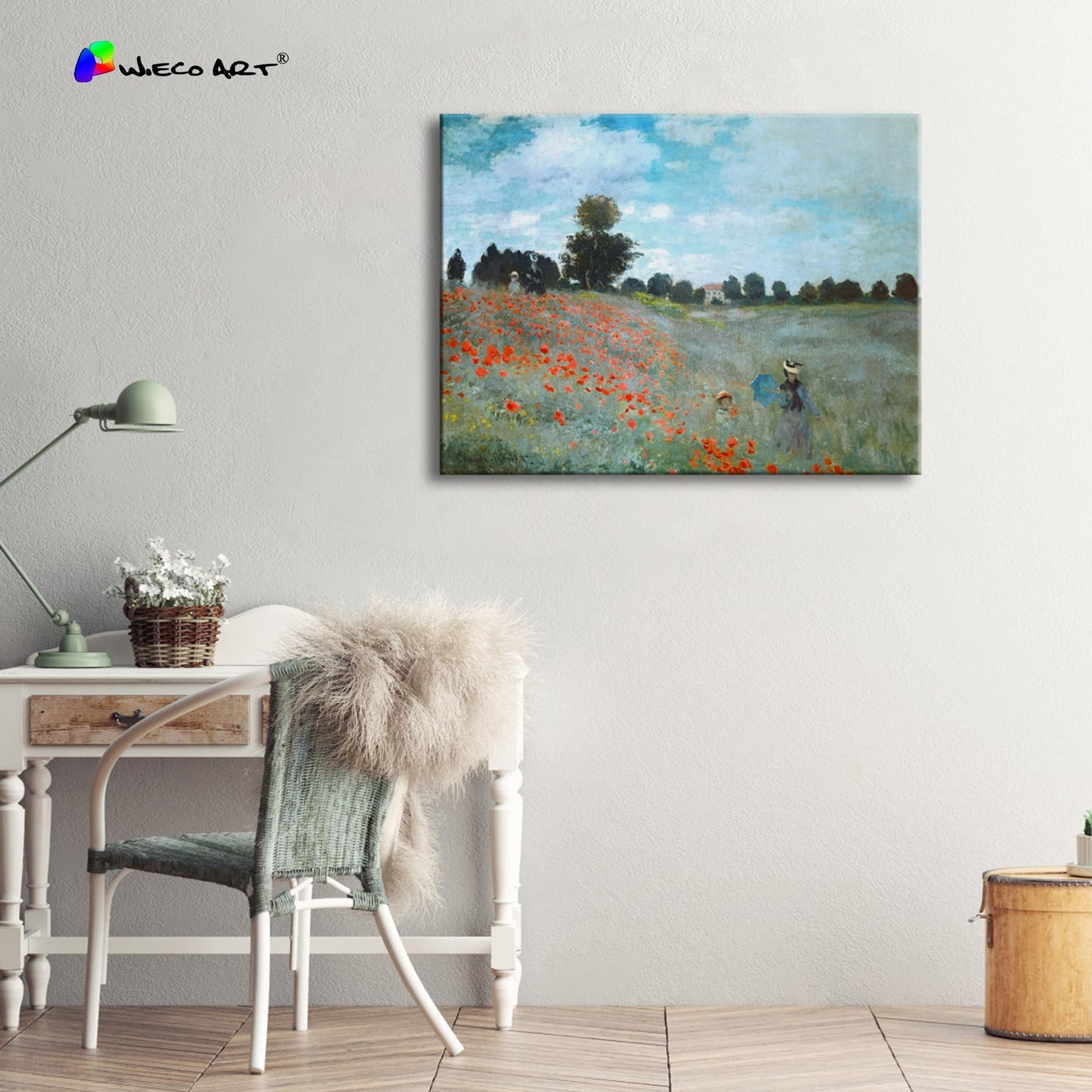 Wieco Art Framed Wall Art The Poppy Field Near Argenteuil Canvas Prints of Claude Monet Floral Oil Paintings Classic Flowers Landscape Pictures Artwork for Bedroom Home Decorations
