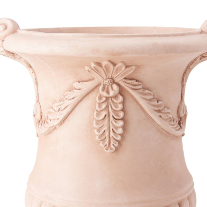 Christopher Knight Home Gary MGO Round Planters Set of 2, Outdoor Flower Pots with Floral Relief Carvings, Classical Garden Urn with Drainage Hole, Patio Urn Planters for Garden, Terracotta