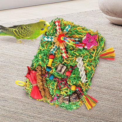 YIXUND Bird Toys Parakeet Toys,Large-Sized Parrot Foraging & Shredding Cage Hanging Toys with Seagrass Mat for Budgies,Cockatiels,Lovebirds,Conures Small & Medium Parrots