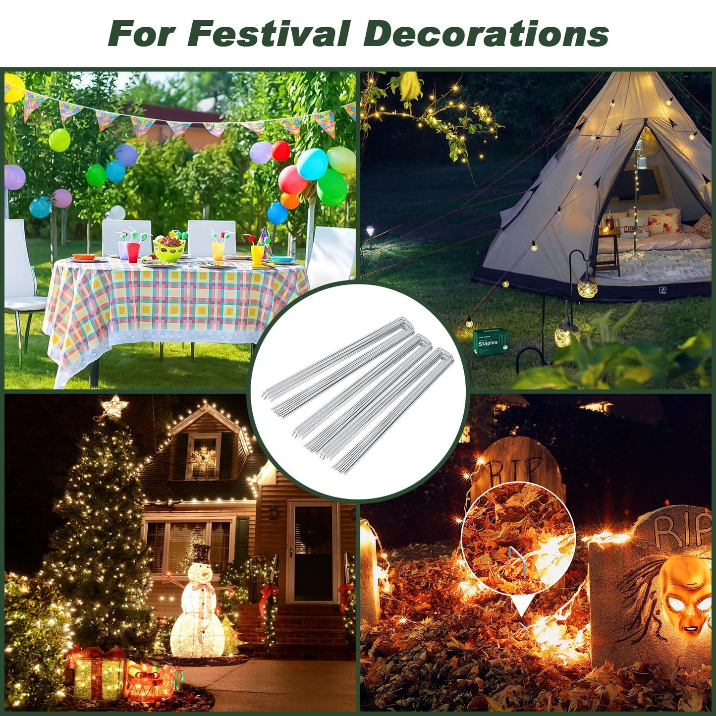 FEED GARDEN 6 Inch 500 Pack Galvanized Landscape Staples Plant Cover Pins 11 Gauge Tent Stakes Garden Stakes Landscaping Fabric SOD Pins Yard Spikes for Decoration Weed Barrier Fabric