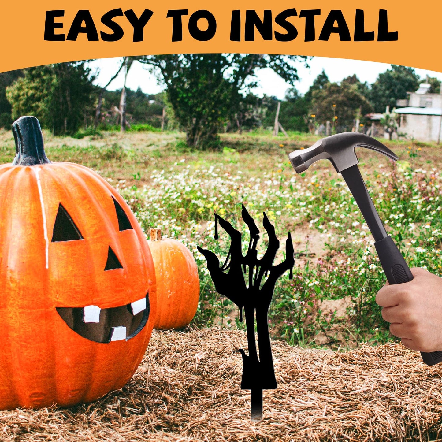 GLOBLELAND 3 Pcs Halloween Zombie Hand Garden Stakes Silhouette Hands Metal Decorative Garden Stakes Scary Silhouette Metal Yard Signs Decorations for Holiday Lawn Patio Yard Decor