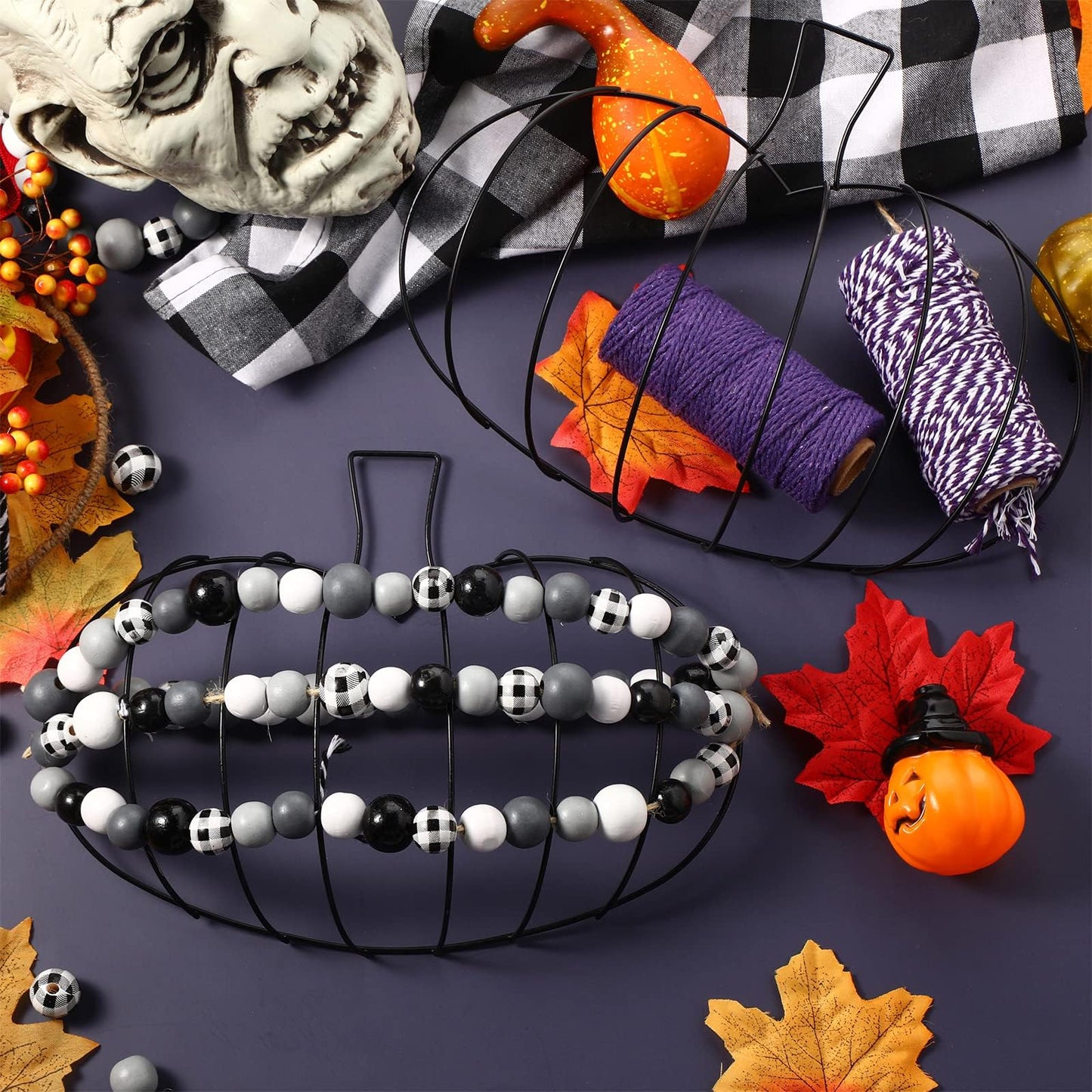 Hotop 7 Pcs 10 x 7.3 Inches Thanksgiving Pumpkin Shaped Metal Wreath Form Fall Wire Floral Frame Halloween 3D Pumpkin Wreath Indoor Outdoor Garden Porch Kitchen DIY Craft Decorations