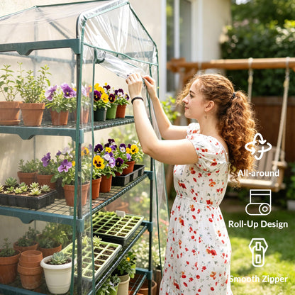 KOL 27 x 19 x 76-Inch 5 Tier Mini Greenhouse with PVC Cover for Indoor Outdoor, Portable Small Green House, Seed Starter Plant Stand for Apartment Balcony Patio, Orchid Winter Frost Protection