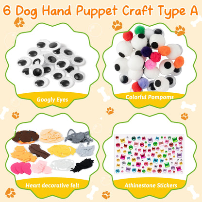WATINC 6Pcs Hand Puppet Making Kit, Art Craft Felt Sock Puppet Toys, Creative DIY Make Your Own Pompoms Wiggle Googly Eyes Storytelling Role Play Party Supplies Gift for Girls Boys (Dog A)