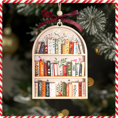 Bookshelf Ornament for Book Lovers 2026 – 2 Layer Wooden Book Ornament – Book Lover Gift for Women Readers – Bookshelf Christmas Tree Decor – Gifts for Book Lovers, Women, Librarian, Nerd, Bookish