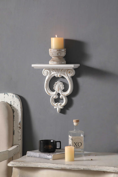 SOFE French White Floating Shelf Wood, Shabby Chic Shelves for Wall, Scroll Shape Hanging Shelf for Candle, Plant, Small Item, Living Room, Bedroom, Dining Room, Hallway Decor