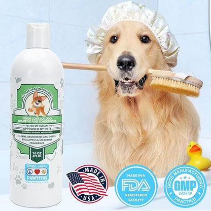 Pawtitas Dog Shampoo and Conditioner All Natural and Hypoallergenic Shampoo for Puppy Made with Certified Organic Natural Herbs Dog Conditioner - 16 Oz Dog Shampoo Made with Eucalyptus & Spearmint