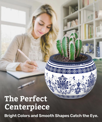 PieceRelax 3D Puzzle Planter - Classic Ornamental Style - Small Round Plant Pots with Drainage, for Mom, Home Decor Flower Pots for Indoor Cactus, Succulents Pots [K1103]