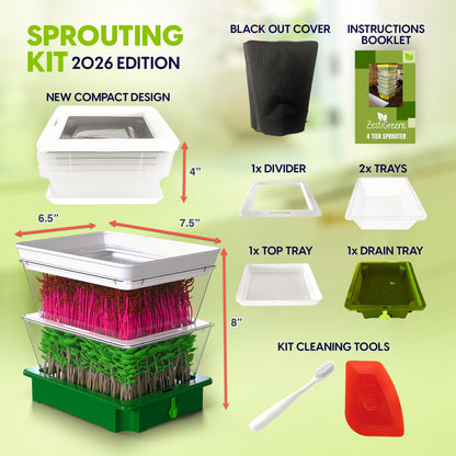 ZESTIGREENS 2-Tier Sprouting Kit - Stackable Seed Sprouter Trays with Drain Spout - Grow Fresh Sprouts at Home - BPA-Free