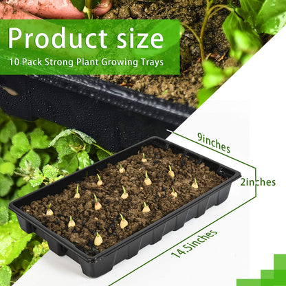 YoleShy 10 Pack Seed Starter Tray Reusable Plastic Plant Seedling Starter Trays Thickened Sturdy Durable for Germination Growing Microgreens Planting Propagation, Without Drain Holes, 14.5"x9"