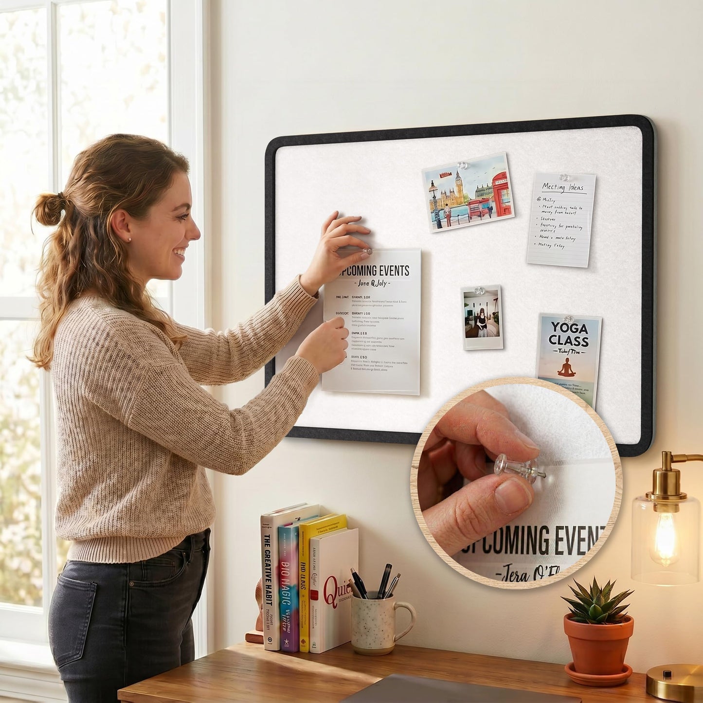 KERRAM Bulletin Board, 48 x 36 inches Decorative Felt Board Foldable Photo Board Pin Boards, Cork Board Alternative for Walls, Office, Home, Classroom with Pushpins ＆ Small Storage Bag, Black