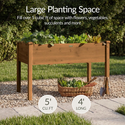Best Choice Products 48 x 24 x 30 Inches Raised Garden Bed, Elevated Wood Planter Box Stand for Backyard, Patio, Balcony with Bed Liner, 200 Pound Capacity - Acorn Brown