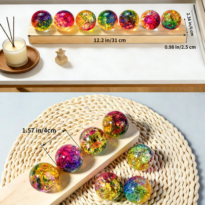 7 Chakra Crackle Crystal Ball with LED Wooden Stand, 1.6" Healing Spheres for Spiritual Decor Reiki Energy Balance, 3D Crystal Ball Night Light Gifts for Women