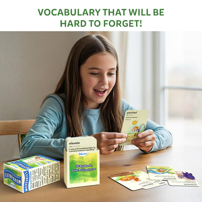 Skillmatics Vocabulary Flash Cards for Kids - Learn 100 Words with Wordplay, Visuals, & Soundplay, Educational Gift for Ages 8, 9, 10 & Up, Screen-Free Language Game
