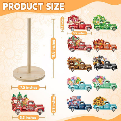 APUDWN Interchangeable Paper Towel Holder Seasonal Freestanding Bamboo Paper Towel Holder with 10 Holiday Sign Countertop Decoration for Summer 4th of July Kitchen Home Bathroom (Truck)