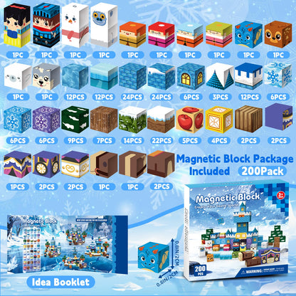200pcs Magnetic Blocks, Magnetic Blocks for Kids Ages 4-8, Magnetic Cubes Sets for Ice Castle Build, Stacking Magnets for Kids, Birthday Gifts for Boys and Girls Age 3+ Years Old-11unique characters