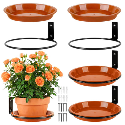 U0U 6 Inch Wall Mount Plant Holder with Plant Saucer Trays, 4 Pack Metal Wall Plant Holder for Wall,Ring Plant Wall Holder for Indoor Plants Bedroom Living Room Balcony Decor