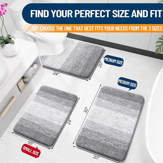 OLANLY Large Bathroom Rugs Mat 50x30, Extra Soft Absorbent Microfiber Bath Rugs, Rubber Backing, Quick Dry, Washable Bath Mats for Bathroom Floor, Tub and Shower, Home Decor Accessories, Light Grey