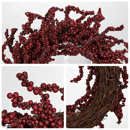 Briful 2 Pack Fall Berry Wreaths 12in Artificial Burgundy Foam Berry Wreath for Front Door Small Outdoor Fall Wreath for Autumn Home Wall Mantle Porch Thanksgiving Halloween Decor