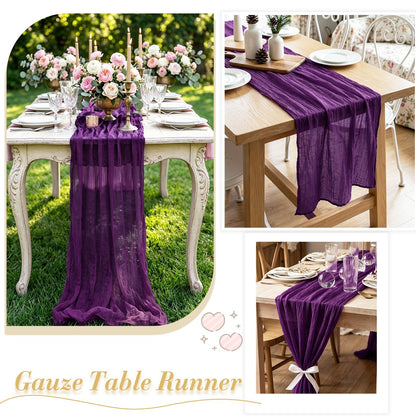 PATYDEST Purple Cheesecloth Table Runner 2 Pack 10FT Rustic Gauze Fabric Table Runners for Weddings Plum Cheese Cloth Table Runner Halloween Sheer Runner for Table Baby Shower Birthday Holiday Decor