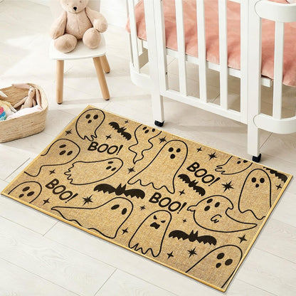 Kazova Ghost Doormat Boo 17x30 Inch Non Slip Washable Linen Indoor Outdoor Rug for Couples Introvert Funny Unwelcome Front Door Entryway