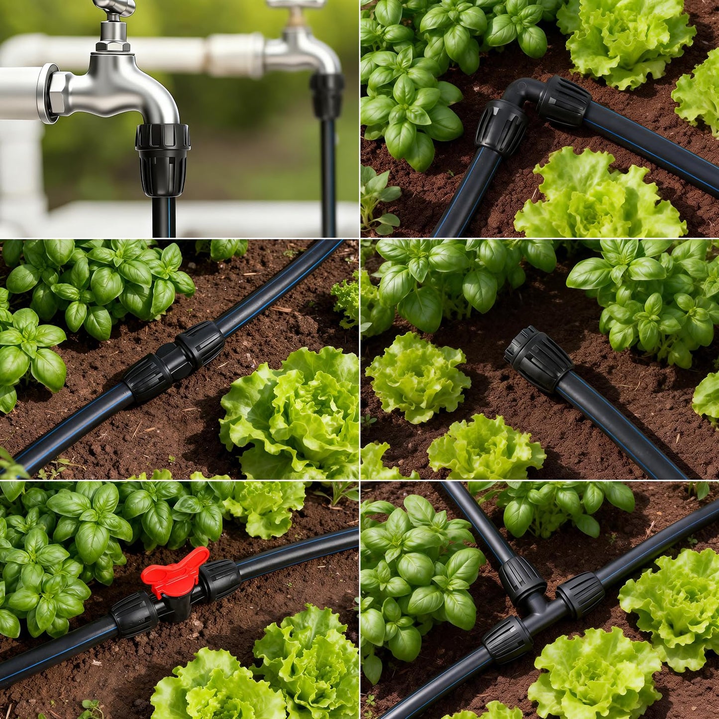 Copadri 21 Pieces 1/2 Inch Drip Irrigation Fittings Kit, 1/2'' Drip Line Barbed Fittings for 1/2 Inch Irrigation Tubing (1/2" ID x 0.650" OD) Anti-Leak Lock Nut Connectors for Garden Drip System