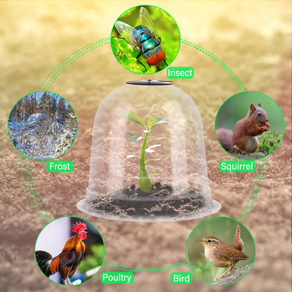 Zopeal 20 Pcs Small Humidity Plant Domes Garden Cloche 7.68" Dia x 6.7" H Reusable Thick Seedlings Frost Protector Covers Clear Plastic Mini Greenhouses with 80 Securing Pegs for Spring Outdoor Seed