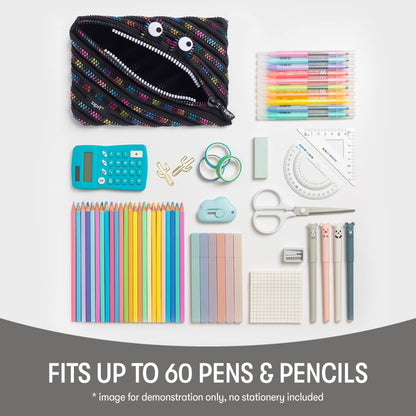 ZIPIT Monster Large Pencil Case for Kids | Pencil Pouch for School, College and Office | Pencil Bag for Boys & Girls (Black & Rainbow)