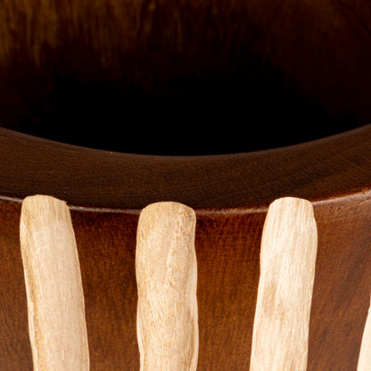 Creative Co-Op Hand-Carved Wood Planter with Stripes, Walnut Finish