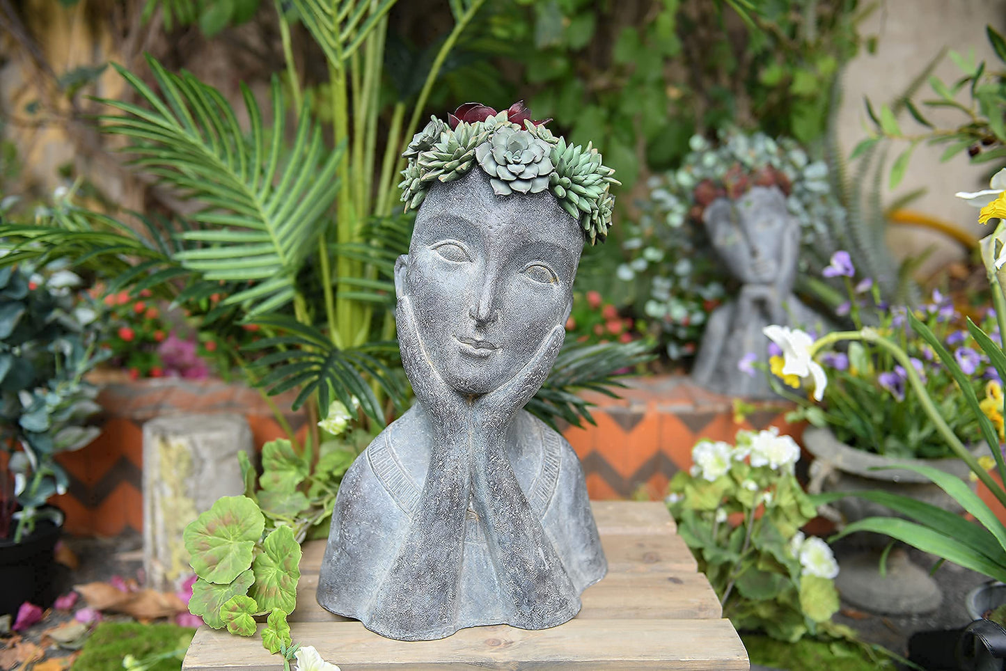 Newman House Studio Head Planter Girl Sculpture Large Face Flower Pot Succulents Cactus Pot for Home Garden Decor, Set of 2
