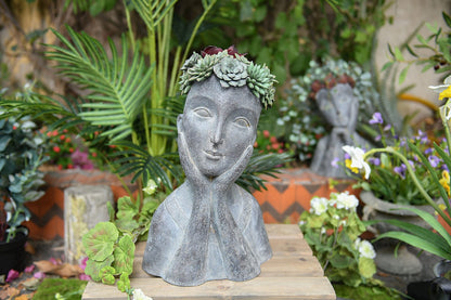 Newman House Studio Head Planter Girl Sculpture Large Face Flower Pot Succulents Cactus Pot for Home Garden Decor, Set of 2